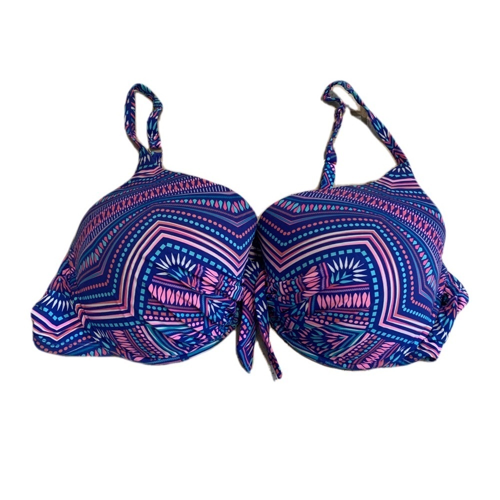 💜 La Vie en Rose Aqua D-XX Large Patterned Bikini Top - Plus Size